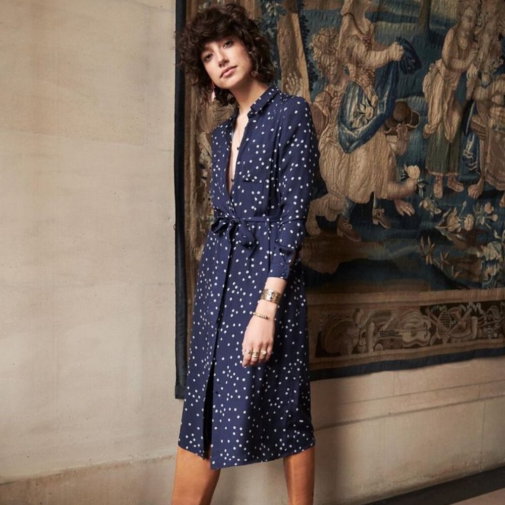 Sezane Lexie Navy Silk Dress